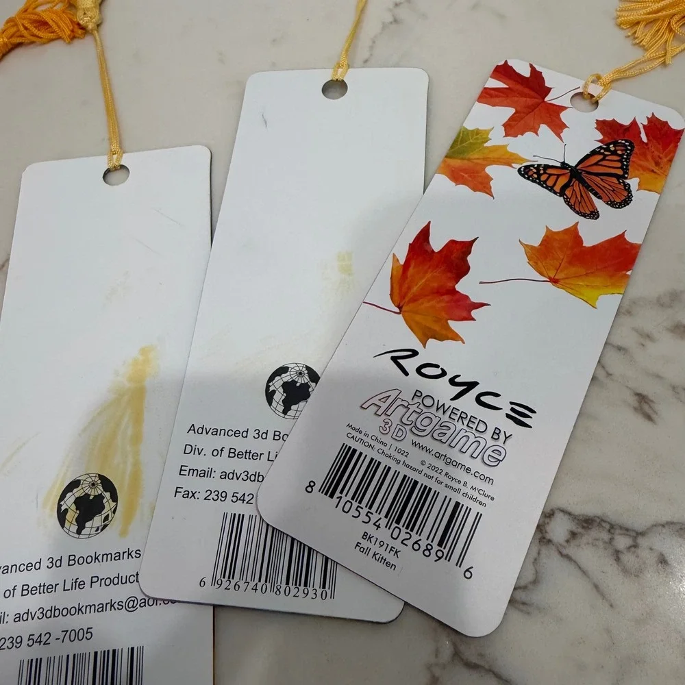 Advanced 3D Bookmarks Lot of 6 Lenticular Animals Butterflies Sunflowers Tassels